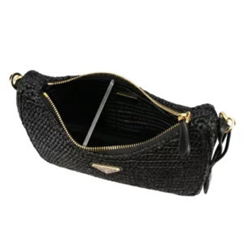 Prada ReEdition 2005 chain shoulder bag black raffia effect crochet Black - Picture 3 of 9